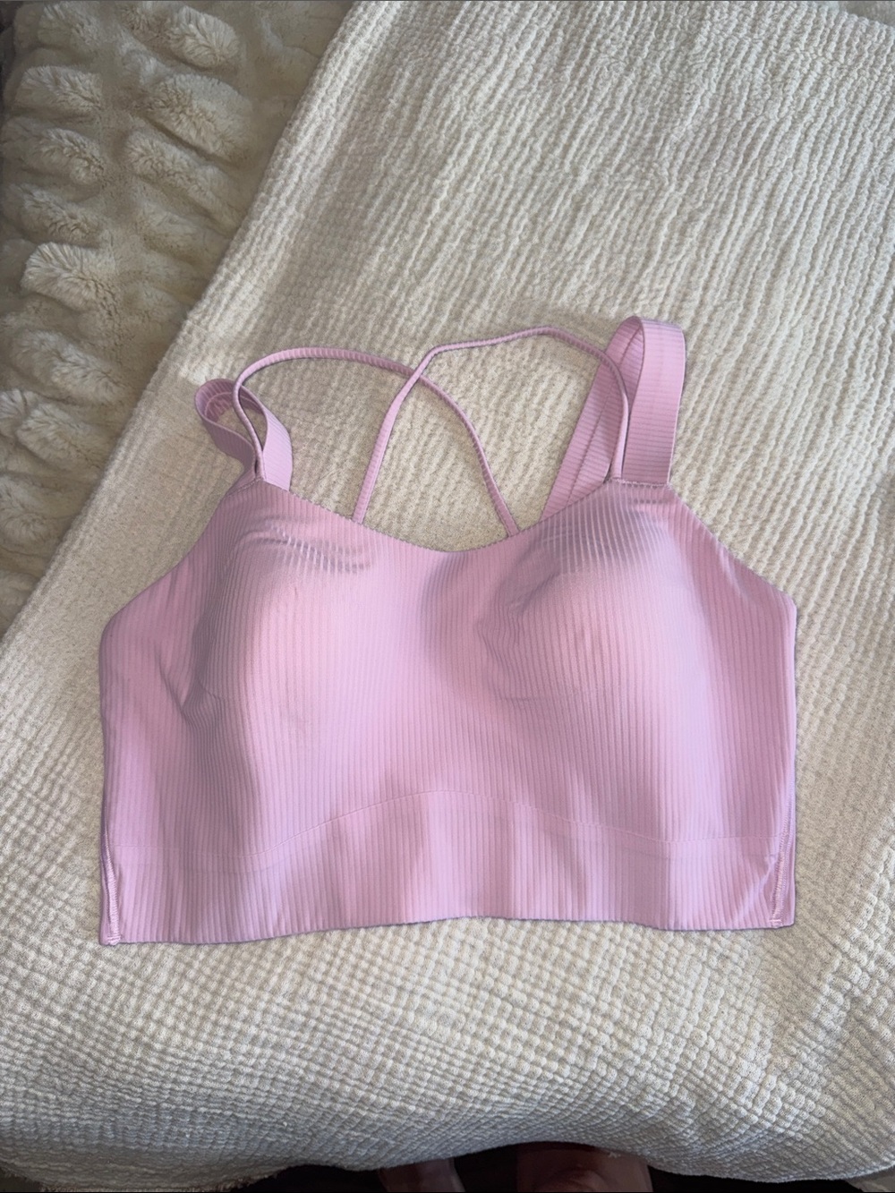 lululemon athletica Ribbed Light Pink Support Crop Bra